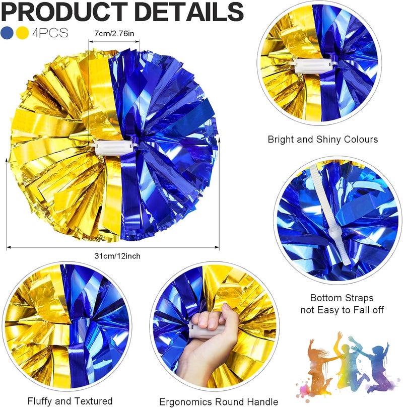 HOLENGS 4Pcs Upgraded 12inch Metallic Cheerleading Pom Poms, Cheerleader Pompoms Cheer Poms for Kids Adults, Cheering Squad Pompoms for School Sports Games Dance Party - Image 3